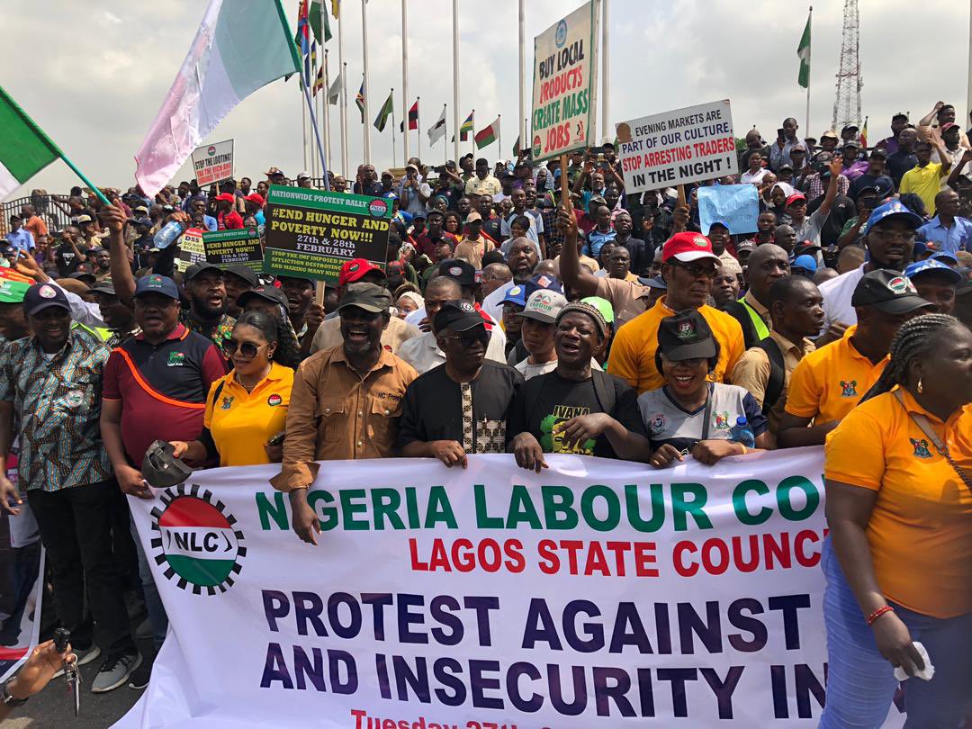 Falana joins NLC protesters at Lagos Assembly, seeks social security bill 2 Femi Falana, SAN (middle) on Tuesday joined hundreds of protesters at Lagos Assembly, Alausa