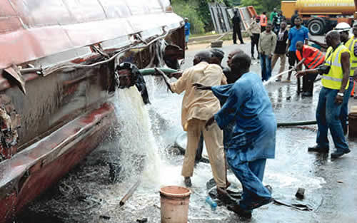 Tragedy averted as fully-loaded petrol tanker falls in Ogun 9 Petrol tanker falls