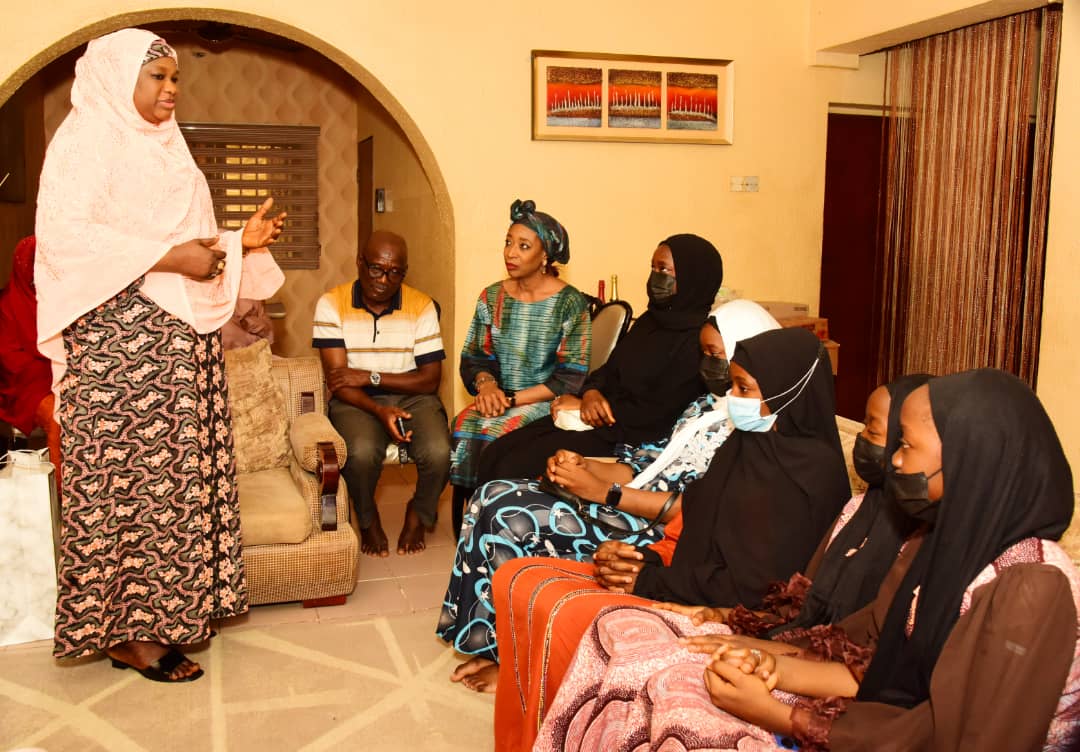 FCT Minister of State, Mariya Mahmoud during a sympathy visit to the family of Al-Kadriyar Mansoor, whose daughters were recently released after several days in kidnappers den.