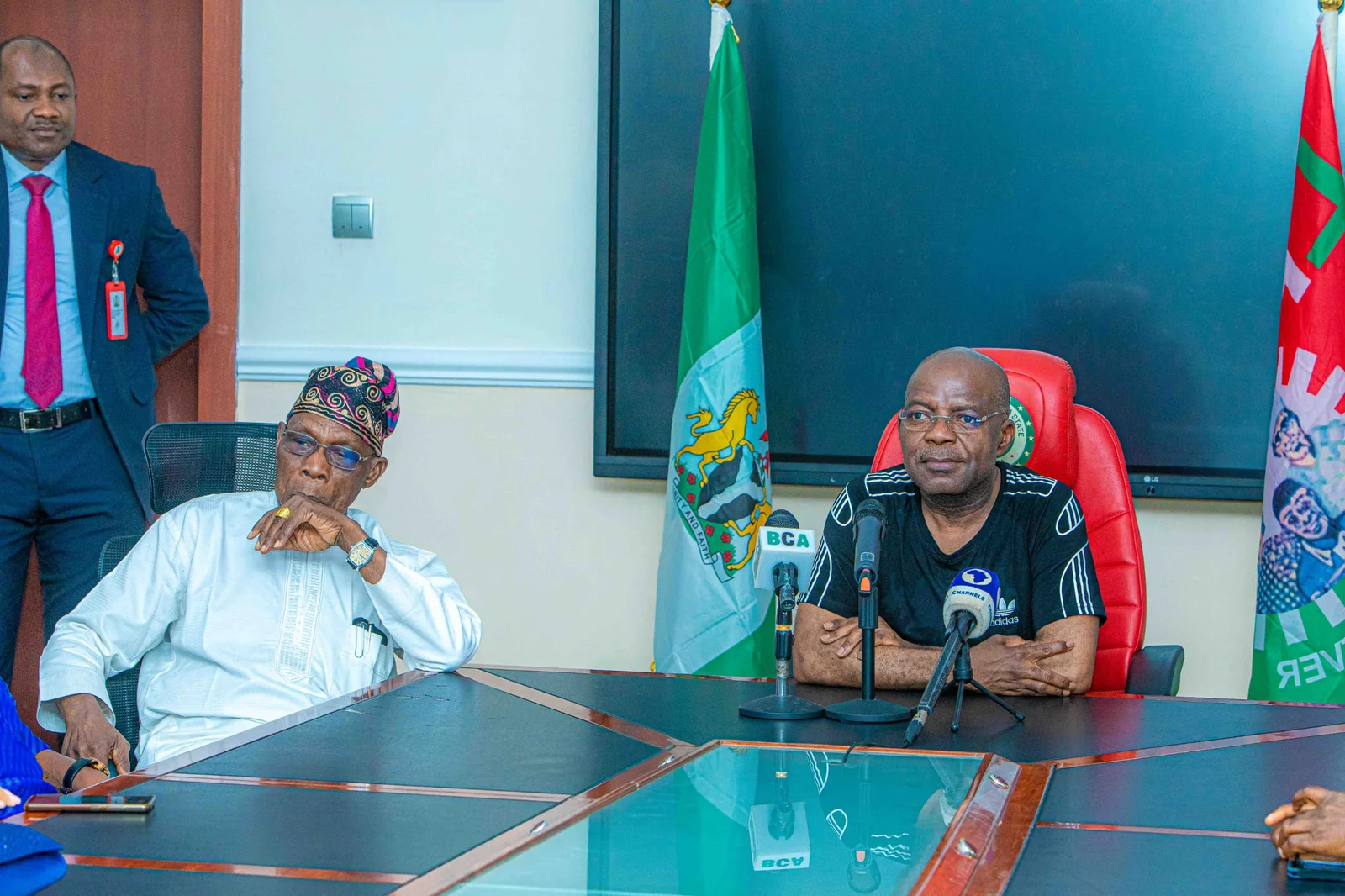 Left to right: Ex-President Olusegun Obasanjo and Gov. Alex Otti