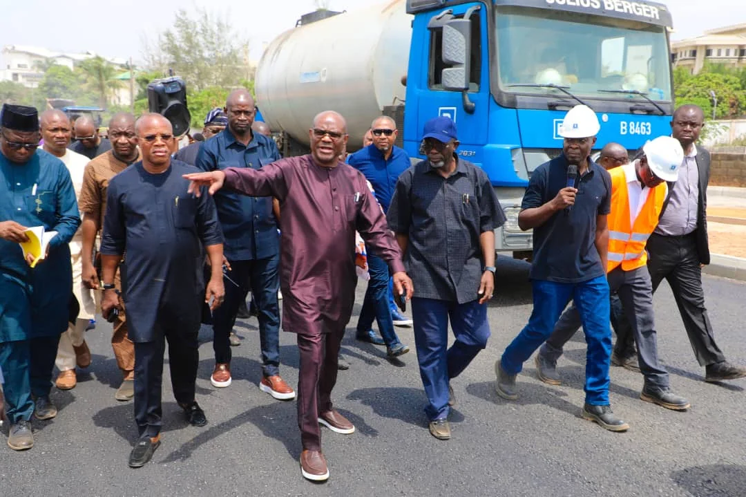 FCT Minister, Nyesom Wike inspecting road project in Abuja