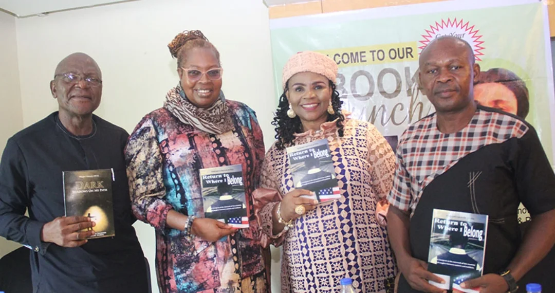 L-R: Mr Benjamin Nwaogu, Chairperson, Lagos Chamber of Commerce and Industry Creative and Entertainment Sector, Dr Ngozi Omambala; the author, Mrs Maggie Offoha; during launch of three books: Dark Shadows on My Path, Return to Where I Belong, Poetry for Thought, on Victoria Island, Lagos