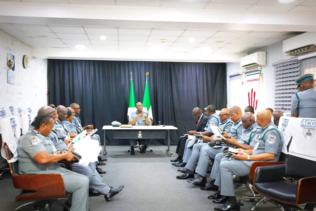 The Comptroller General of Nigeria Customs Service (NCS), Adewale Adeniyi during a press briefing on the activities of the service in the first quarter of 2024, on Wednesday in Abuja