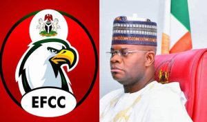 EFCC logo and the former Kogi State Governor, Yahaya Bello