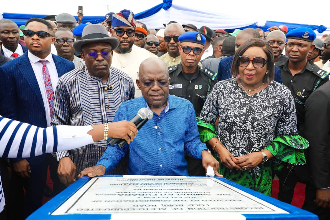 Rivers State Governor, Siminalayi Fubara and Abia State Governor, Alex Otti during the inauguration of road projects in Ebubu, Eleme LGA of the state