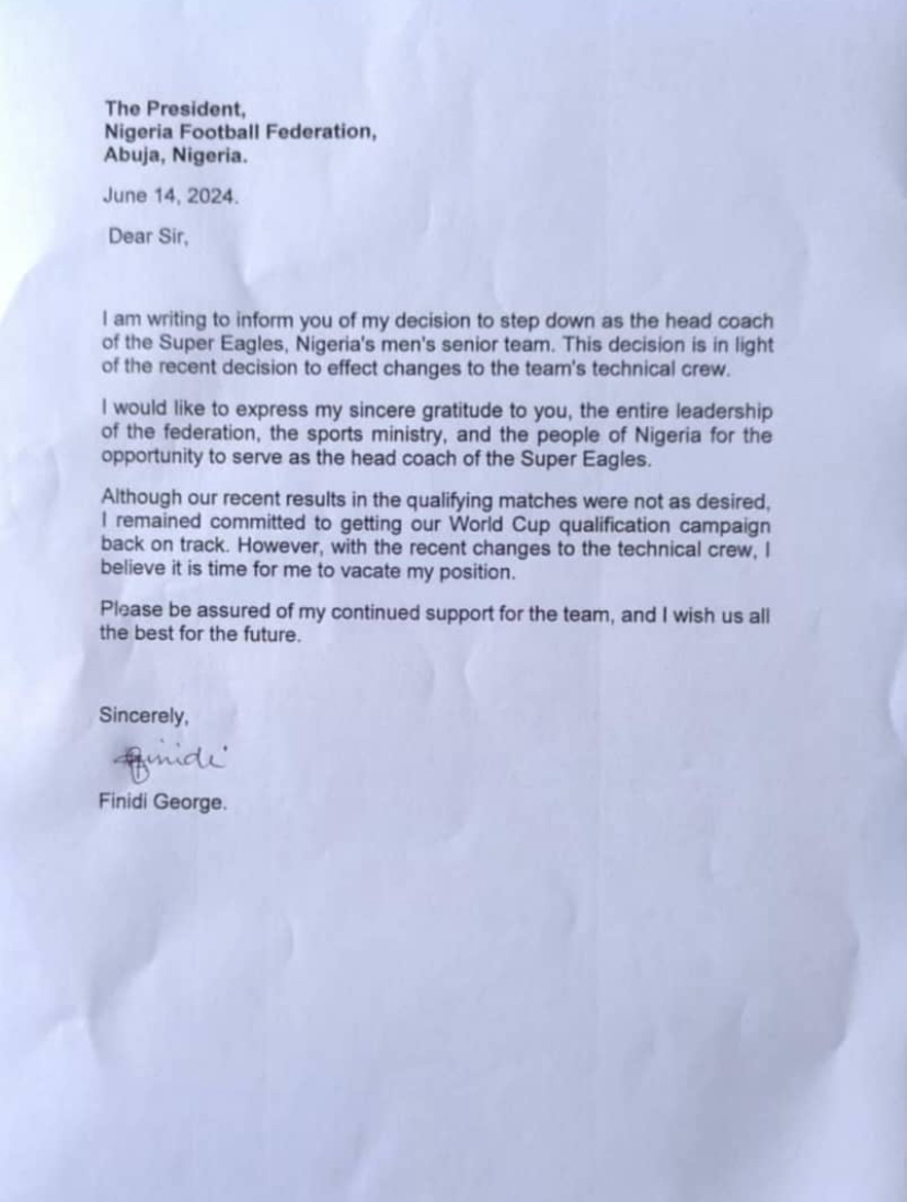 Finidis resignation letter