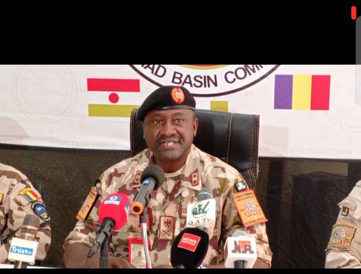 Force Commander, MNJTF, Operation Lake Sanity II , Major General Ibrahim Sallau Ali, addressing newsmen in Maiduguri