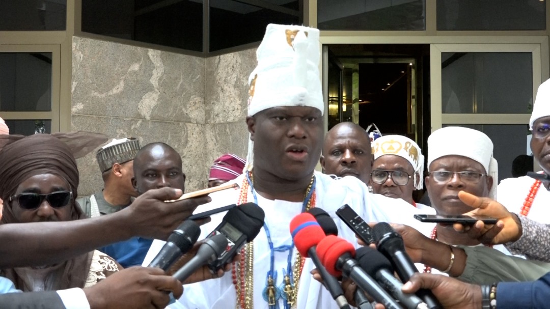 Ooni of Ife and Co-Chairman of the Council, Oba Adeyeye Ogunwusi, addressing State House correspondents, after a meeting with President Bola Tinubu on Thursday