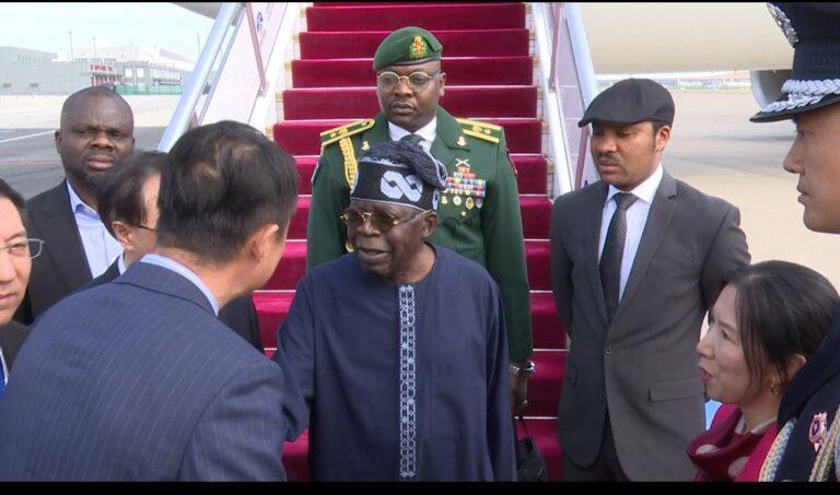 President Bola Tinubu being welcomed by officials of the Chinese government in Beijing, China, on Sunday
