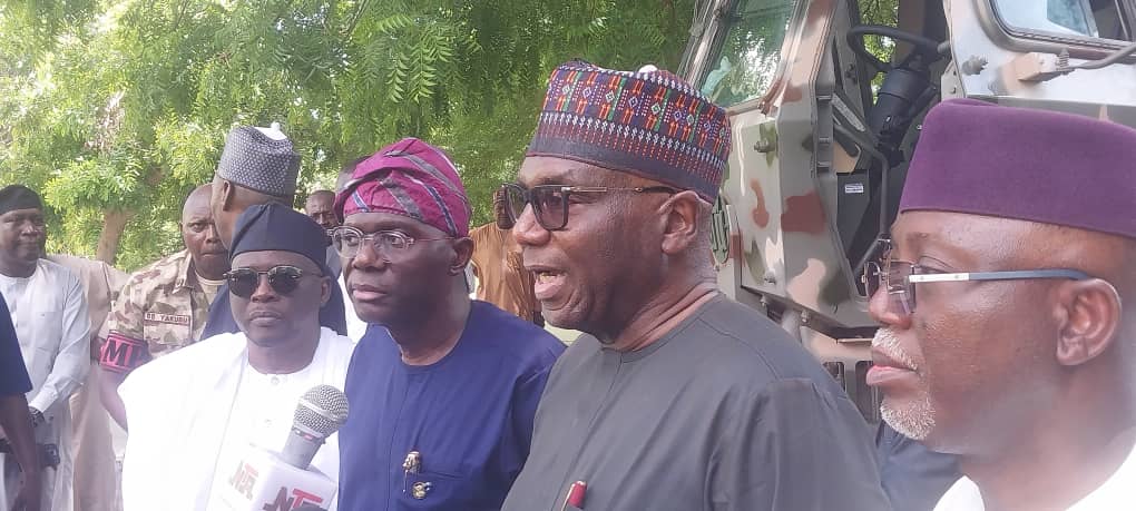 Nigerian governors visit Maiduguri, sympathize with Zulum, Borno people 13 NGF Chairman and Kwara State Governor, Alhaji Abdulrahman AbdulRazak addressing newsmen in Maiduguri