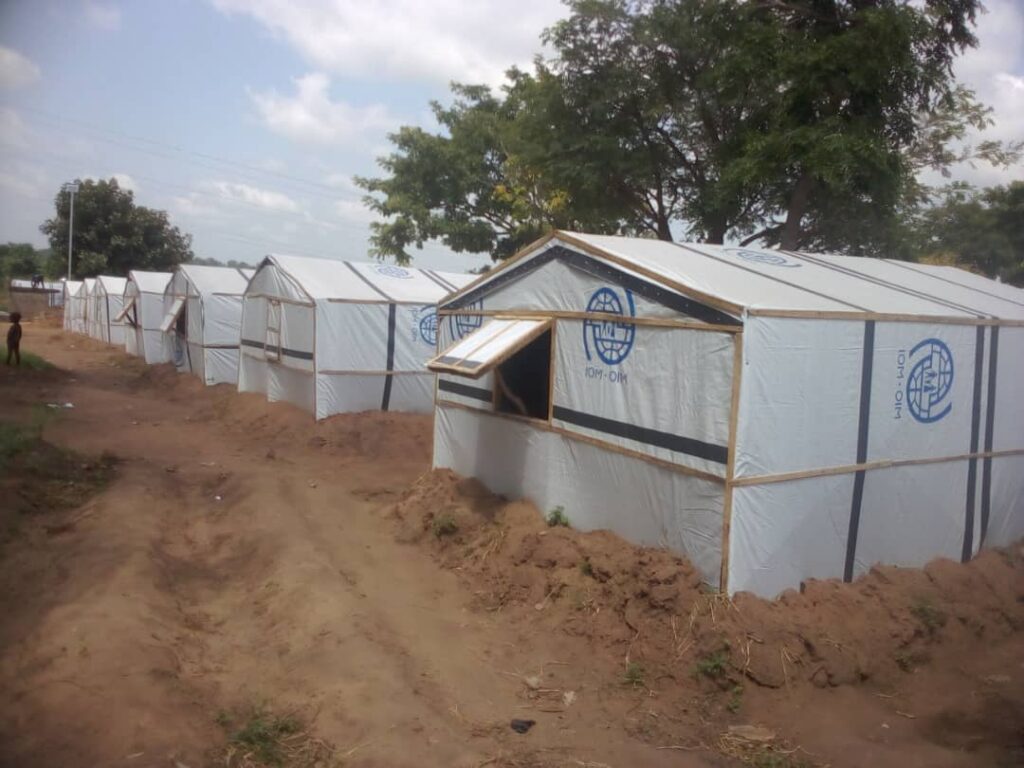 Some of the temporary shelters at the Mega camp at Mbayongo along Gbajimba road, Guma local government area.