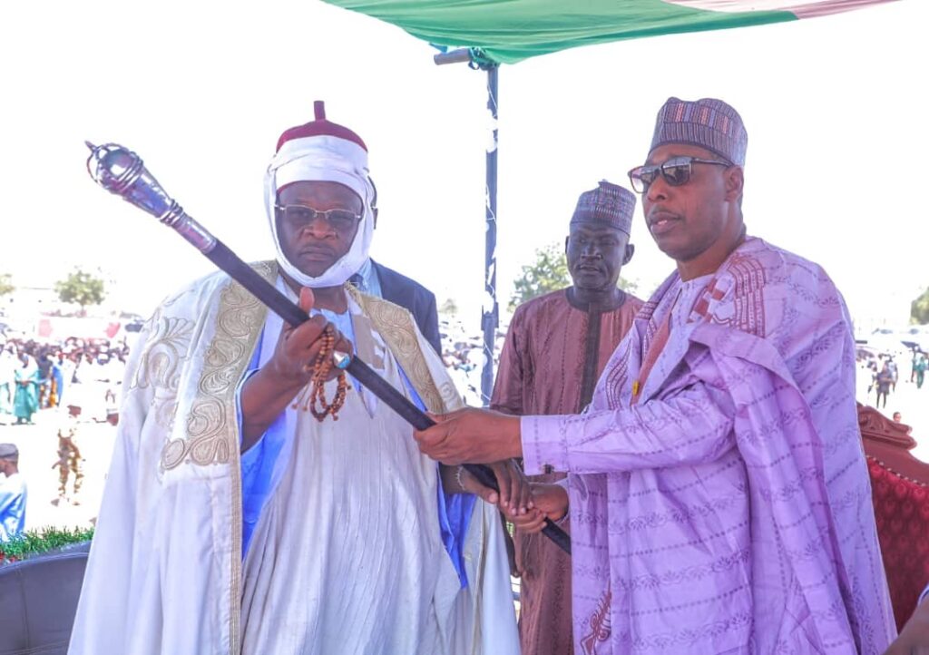 Borno: Zulum presents staff of office to Shehu of Dikwa 1 Zulum presents staff of office to the Shehu of
