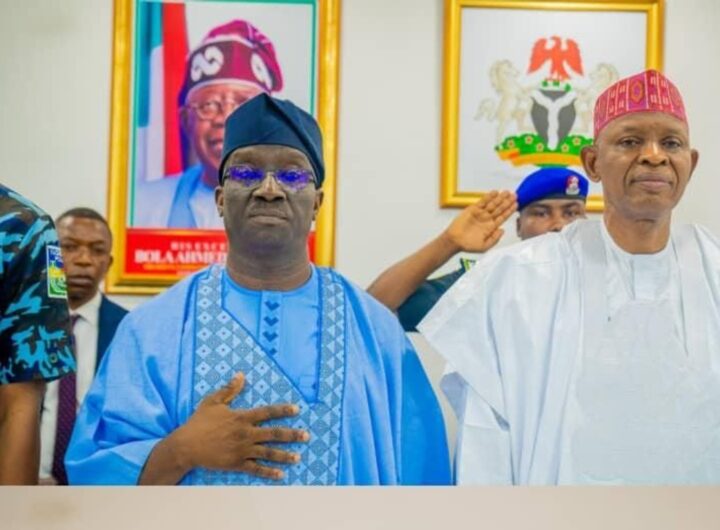 Govs Monday Okpebholo (L) and Abba Yusuf in Kano State on Monday, March 31, 2025