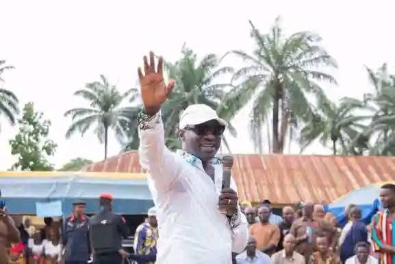 Sen. Jarigbe Agom-Jarigbe waving at supporters during a town hall meeting in Obudu, Cross River North