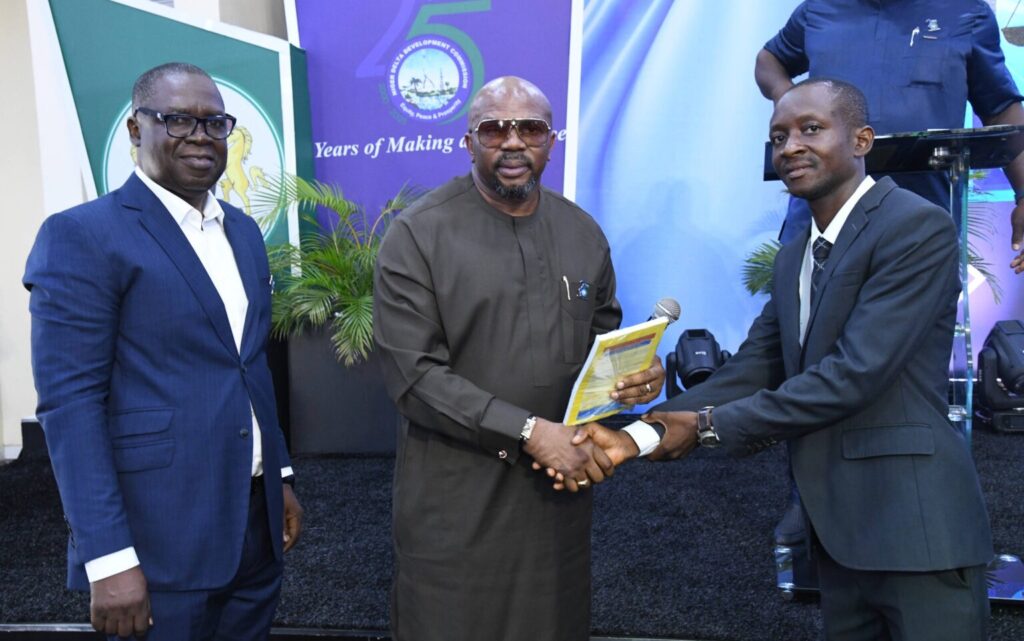NDDC seeks legal advocacy to accelerate development in Niger Delta 1 Here is the text without hyphen marks: L-R NDDCs Acting Director of Legal Services Victor Arenyeka NDDC Executive Director of Finance and Administration Boma Iyaye presenting Law Report