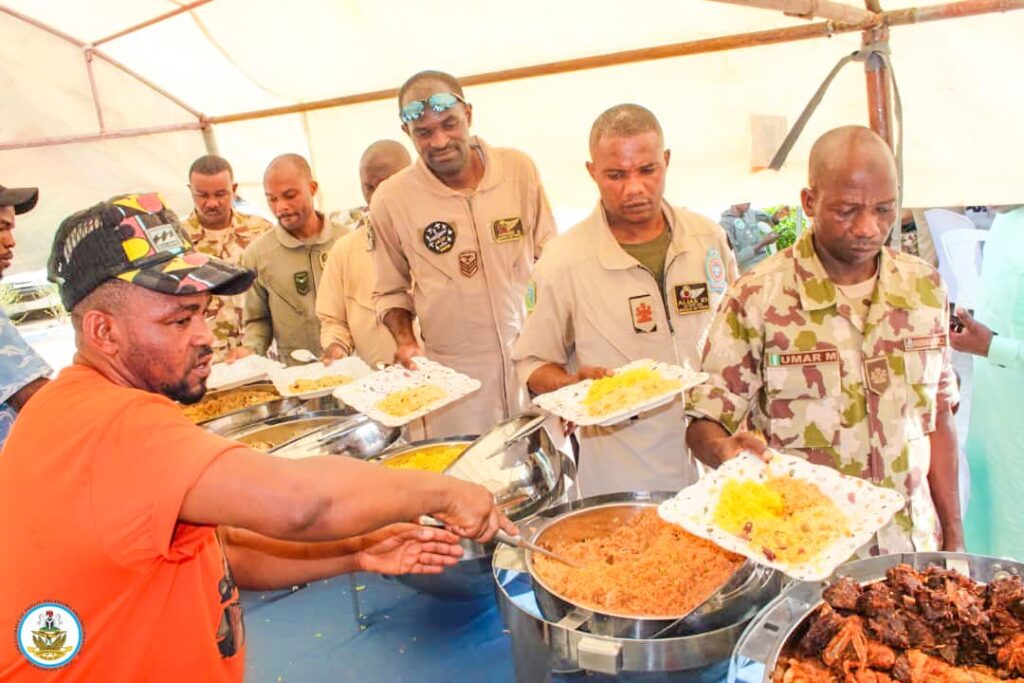 Eid-el-Kabir: CAS celebrates with troops in Maiduguri, urges relentless pursuit of national security 1 NAF personnel during the sallah luncheon at the NAF base in Maiduguri