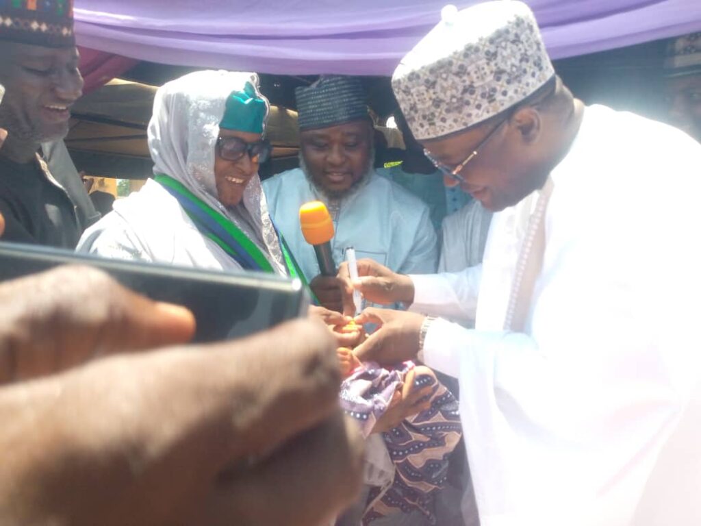 Sokoto state deputy governor, Mohammed Idris Gobir administering polio vaccine on a child in Shagari local government during the June 2025 flag off excercise.  Photo by Ankeli Emmanuel, Sokoto  
