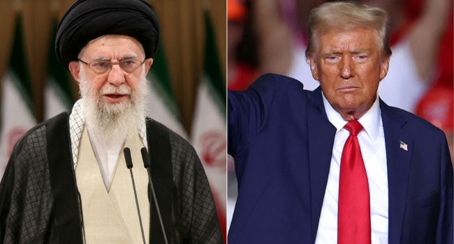 (FILES) (COMBO) This combination of pictures created on November 7, 2024 shows Iran’s supreme leader Ayatollah Ali Khamenei (L) speaking after casting his ballot during the runoff presidential election in Tehran on July 5, 2024, and former US President and Republican presidential candidate Donald Trump waving at supporters at the end of a campaign rally at PPG Paints Arena in Pittsburgh, Pennsylvania on November 4, 2024. (Photo by ATTA KENARE and CHARLY TRIBALLEAU / AFP)