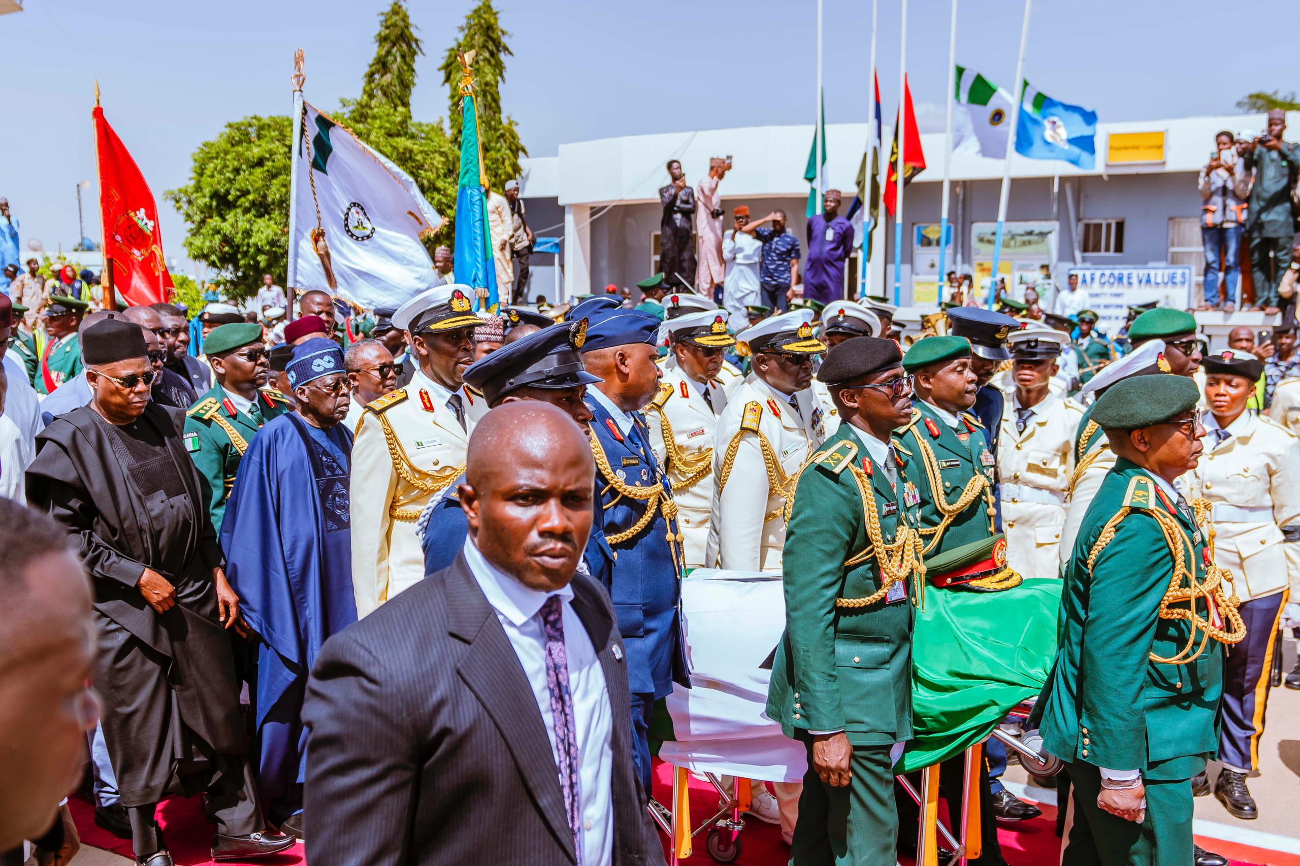 Buhari's body arrives in Katsina for final farewell (+PHOTOS) 3 Solemn moment as President Tinubu, VP Shettima, and government officials receive the remains of former President Muhammadu Buhari at Katsina Airport ahead of his burial in Daura today. May his soul rest in peace