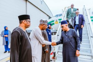 VP Kashim Shettima arrives London to accompany late Buhari's body to Nigeria. Photo credit: Official SKSM