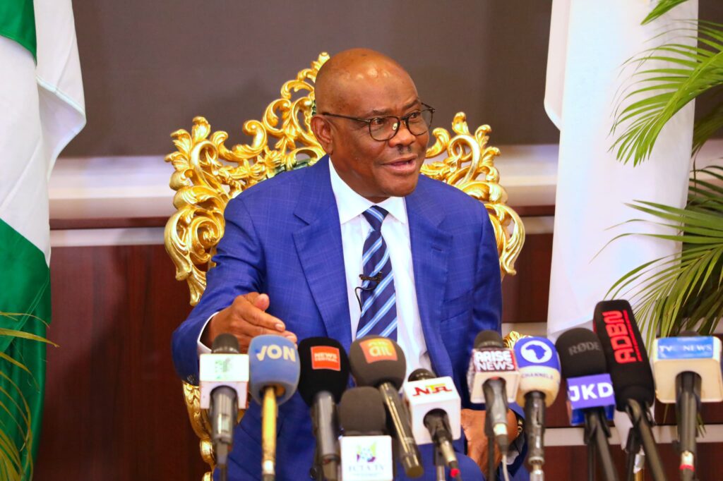 FCT Minister Barr Ezenwo Nyesom Wike fielding questions from journalists during the Minister's me monthly Media Parley on Monday