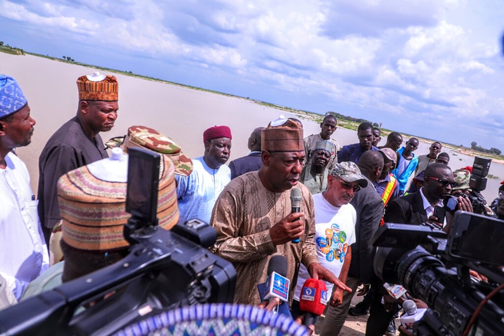 Zulum: No cause for alarm over rising level of water at Alau Dam 1 Borno State Governor, Babagana Zulum addressing newsmen shortly after assessing the Alau Dam in Maiduguri