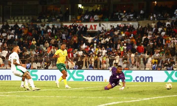 Super Eagles’ captain William Troost-Ekong scores an own goal during a 2026 World Cup qualifier against South Africa at the Toyota Stadium in Bloemfontein on Tuesday.
