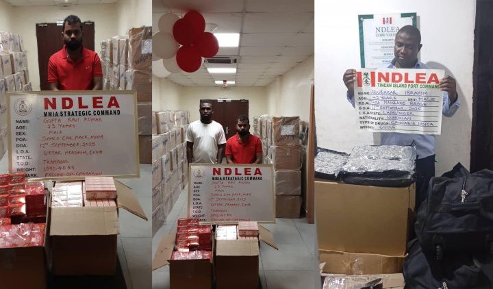 NDLEA nabs Indian businessman, 3 Nigerians in N3.9bn tramadol bust at Lagos airport