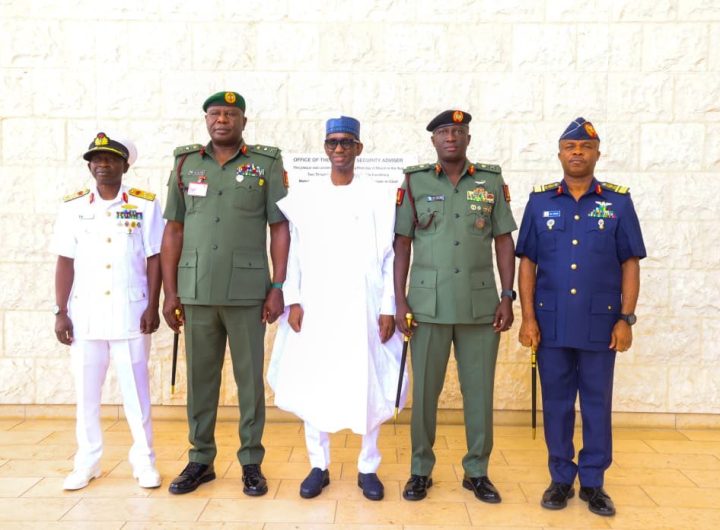 NSA Ribadu in a meeting with the newly appointed service chiefs