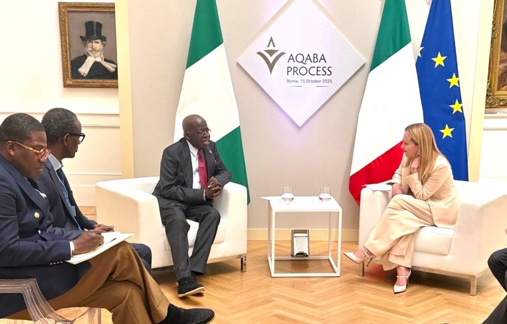 PHOTONews: President Tinubu meets Italian Prime Minister, Giorgia Meloni, during a bilateral meeting in Rome 3 President Bola Ahmed Tinubu with Italian Prime Minister, Giorgia Meloni, during a bilateral meeting at the Gallaeria Nazionale d' Arte Moderna e Contemporanea,Rome, Italy on Wednesday. Photo State House.
