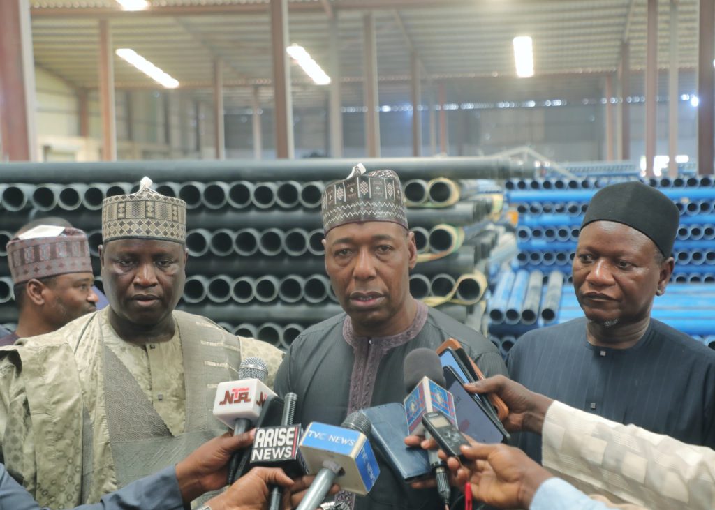 Zulum: Borno begins export of plastic materials 1 Zulum addressing the press on Thursday during an inspection tour of Borno Plastic Factory located in the new Maiduguri Industrial Area.