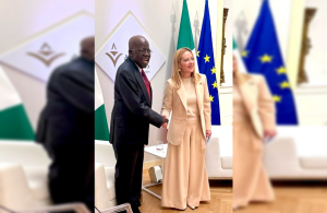 President Bola Ahmed Tinubu with Italian Prime Minister, Giorgia Meloni, during a bilateral meeting at the Gallaeria Nazionale d' Arte Moderna e Contemporanea,Rome, Italy on Wednesday. Photo State House.