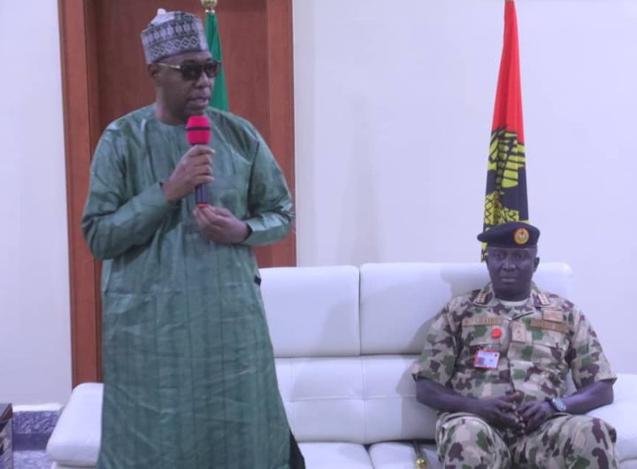 Borno State Governor, Babagana Zulum and the Chief of Army Staff (COAS), Lieutenant General Shuaibu Waidi, during a meeting in Maiduguri.