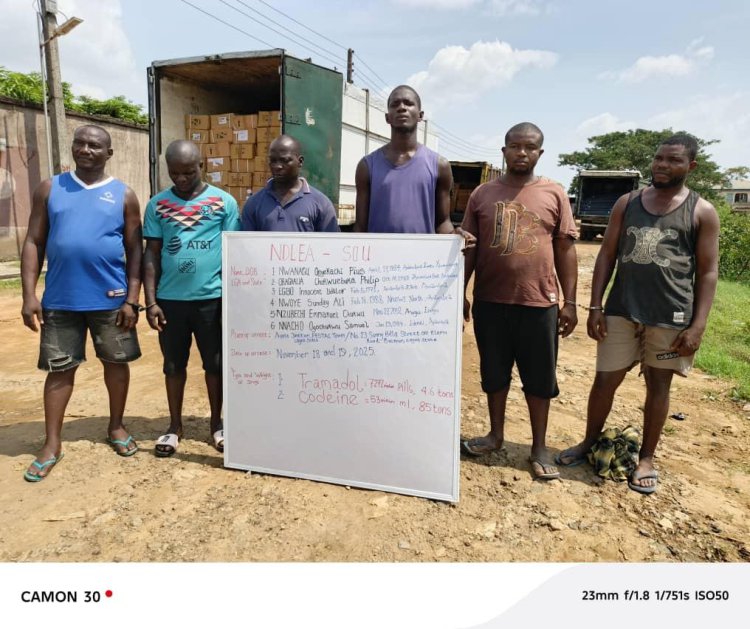 NDLEA busts illicit drug warehouse, recovers N6.7 billion opioids, arrests baron, 5 others 2 Drug suspects arrested by NDLEA operatives in Lagos