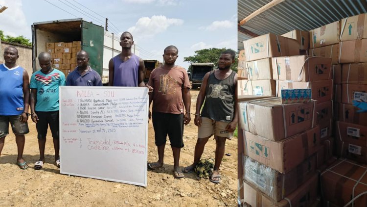 NDLEA busts illicit drug warehouse, recovers N6.7 billion opioids, arrests baron, 5 others 1 Drug suspects arrested by NDLEA operatives in Lagos