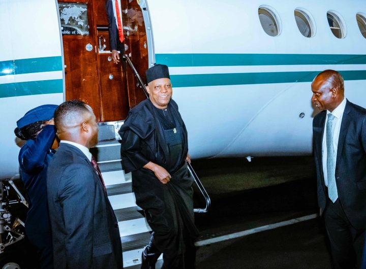 Shettima arrives in Luanda, Angola for 7th AU–EU Summit