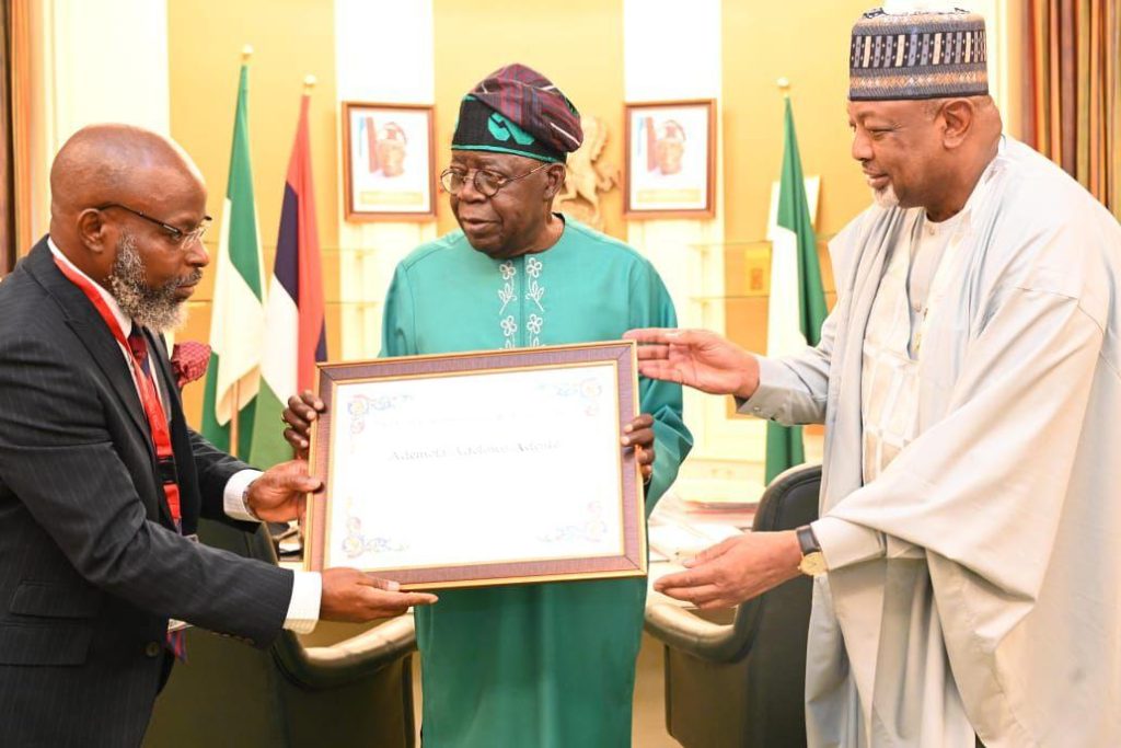 Tinubu receives Prof. Adenle, winner of inaugural global M.S. Swaminathan Award for Food and Peace 1 Tinubu receives Prof. Adenle, winner of inaugural global M.S. Swaminathan Award for Food and Peace