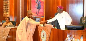 Tinubu swears in Bernard Doro, Kingsley Udeh as ministers 2 President Bola Tinubu in a handshake with the Minister of Humanitarian Affairs, Bernard Doro, shortly after the swearing in ceremony. Photo credit: State House
