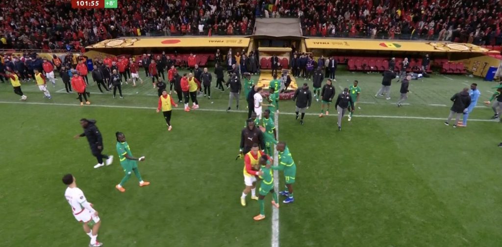 Chaos at AFCON Final as Senegal players walk off after late Morocco penalty