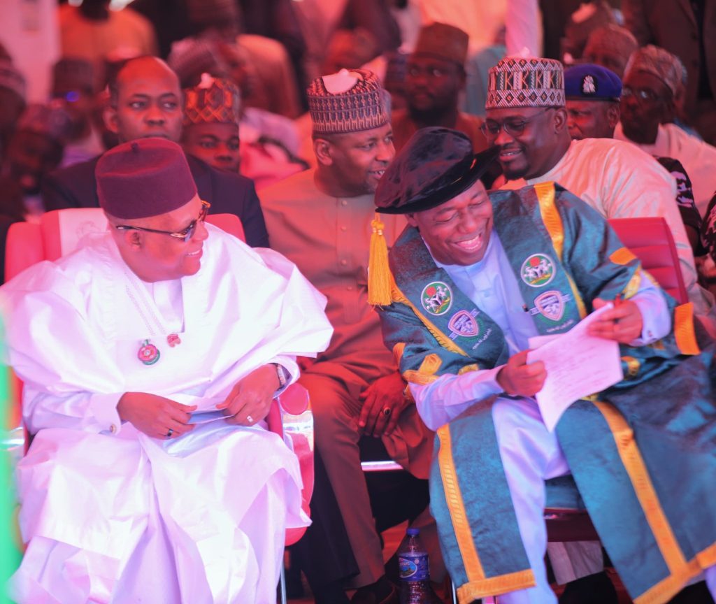 Borno State Governor Babagana Zulum and Vice President Kashim Shettima during the convocation ceremony 