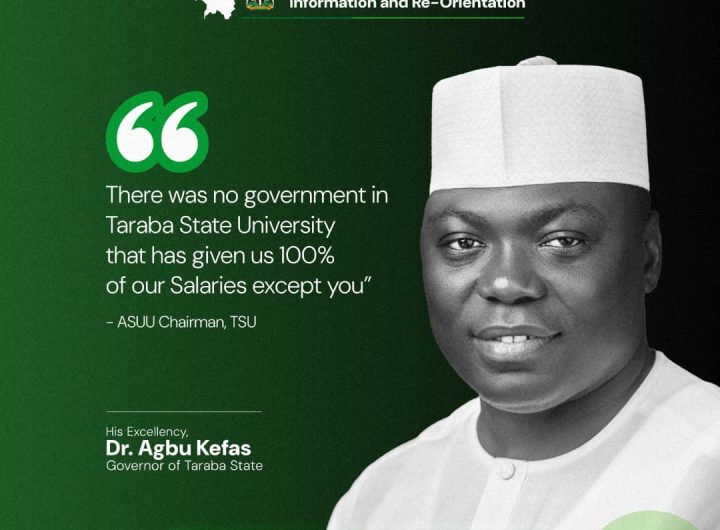 ASUU praises Taraba Governor Kefas for full salary payments amid strike