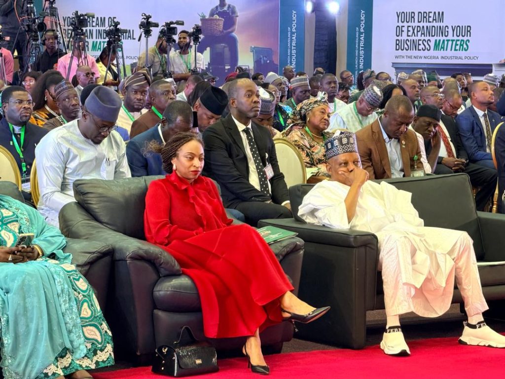 Vice President Kashim Shettima @officialSKSM is seated at the Nigeria Industrial Policy National Launch Campaign, holding at the Bola Ahmed Tinubu @officialABAT International Conference Centre. Photo credit: State House Abuja