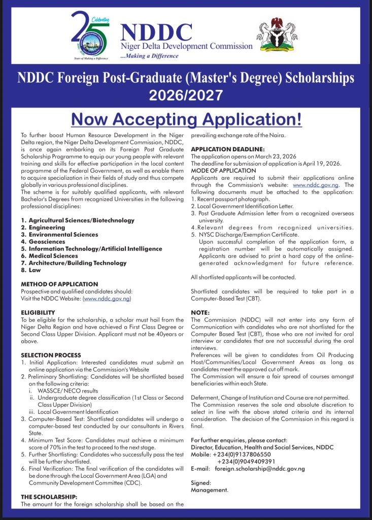 Nddc foreign master scholarship 