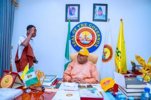 PHOTONews: Nigerian streamer, Peller interviews Osun Governor, Ademola Adeleke in his office