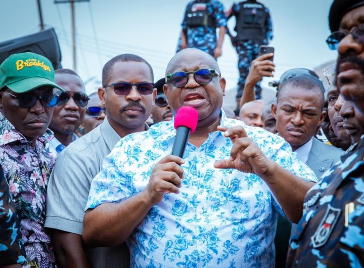 Plateau State Governor, Caleb Mutfwang addressing residents of Angwan Rukuba in Jos