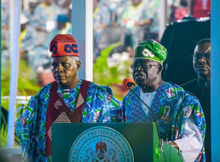 President Bola Tinubu and and Vice President Kashim Shettima during the APC National Convention in Abuja. Photo credit: State House Abuja