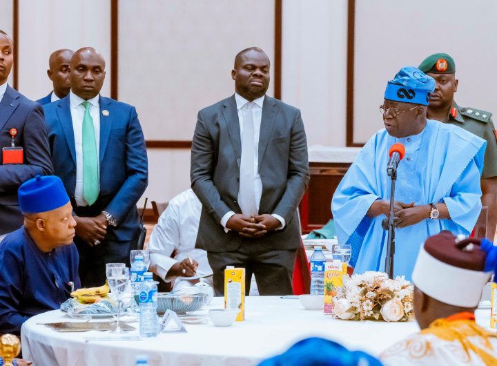 President Bola Tinubu speaking on Monday during the interfaith breaking of the fast with traditional and religious leaders at the Presidential Villa