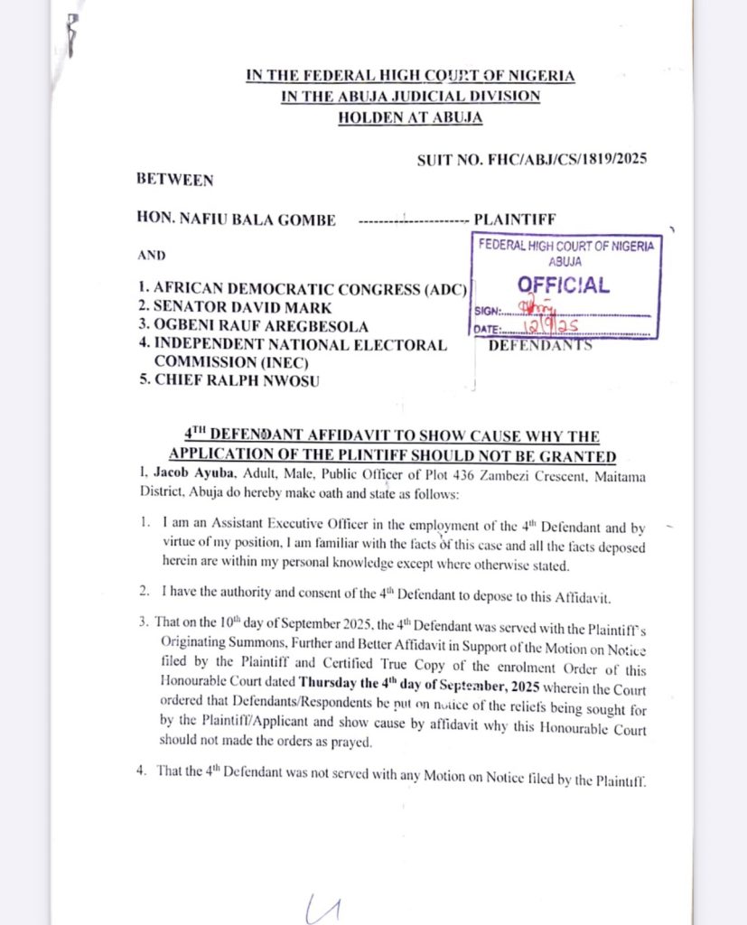 ADC releases certified affidavit from INEC