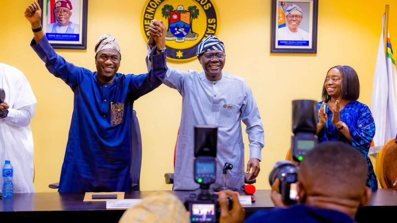Lagos State Governor, Babajide Sanw-Olu and his Deputy, Obafemi Hamzat