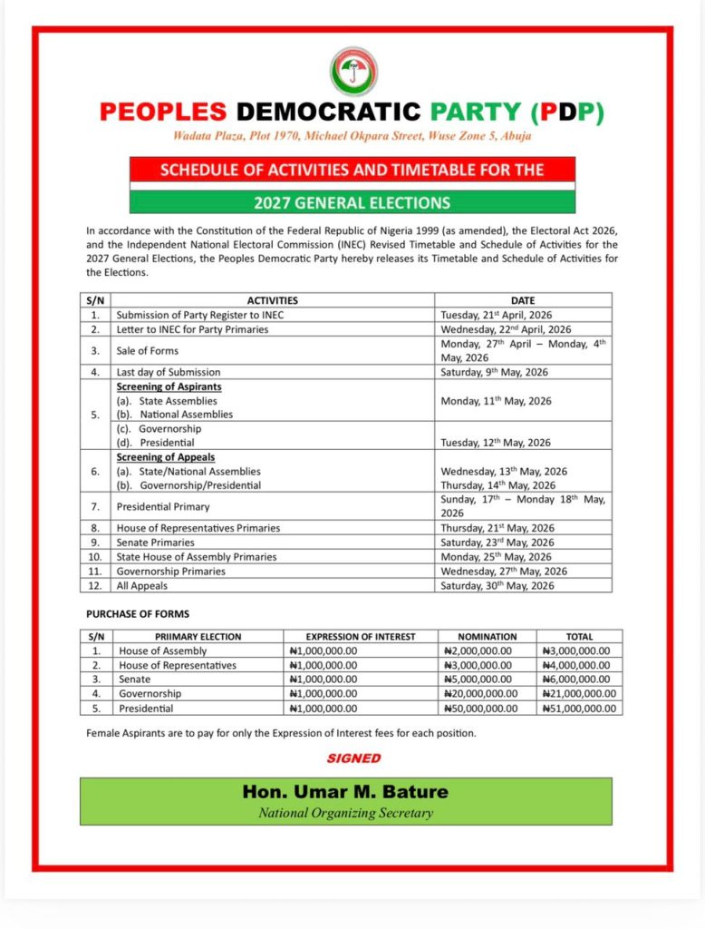 Wike PDP fixes 2027 election timetable
